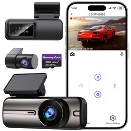 Dash Cam Front and Rear 4K+1080P, 5GHz WiFi, Dual Dashcam with 64GB Card, App Control, G-Sensor Emergency Recording, Loop Recording, 24H Parking Mode Supports, Dash Camera for Cars