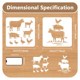 2Pcs Farm Animals Craft Stencil Templates 30 x 30cm Reusable Plastic Farmhouse Cow Pig Chicken Sheep Stencil for Painting on Wood Wall Floor Fabric Glass