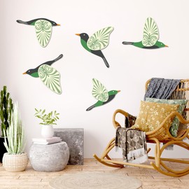 KOYILTD 5 Piece Bird Wood Wall Sculptures Wooden Wall Art Decor Scandinavian Home Decorations Flying Bird Wall Decor Farmhouse Wall Art for Home Living Room Bathroom Dining Room (Green)