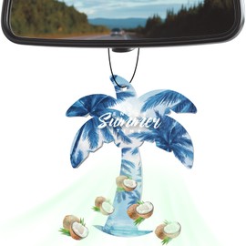 WOCOCN Cute Car Air Freshener Hanging, Coconut Air Freshener, Size 3.15 x 2.59 in,Unique Car Accessories,Scent for Automotive or Home (Blue Coconut Tree)