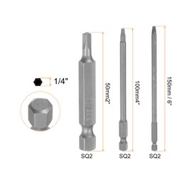 HARFINGTON 9Pcs Square Head Screwdriver Bits SQ2, SQ3 Magnetic 1/4 Inch Hex Shank 2" & 4" & 6" Long for Power Screwdriver Drill Impact Driver
