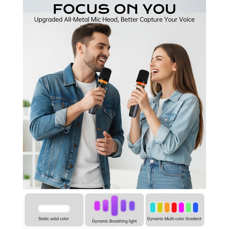Wireless Microphone, One-Touch Mute & Dynamic RGB Lighting, Professional-Grade Dual