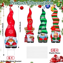 Soaoo 4 Pcs Large Christmas Gnome Yard Sign with Stakes 39.4 Inch Christmas Gnome Outdoor Decorations Holiday Giant Gnome Christmas Gnome Decor for Outside Garden Courtyard Lawn Xmas Party Supplies