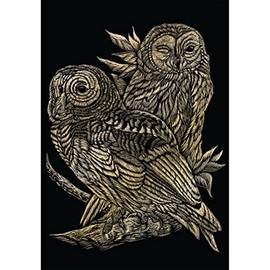 Royal & Langnickel Owl Scratching Picture, Gold, Scratch Pictures for Children and Adults, with Scratch Pen and Template