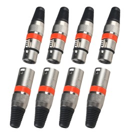 3-Pin XLR Cable Connector Male and Female for DMX Signal Wire or Audio Mixer Microphone Connector (Metal Shell 4 Sets Red)