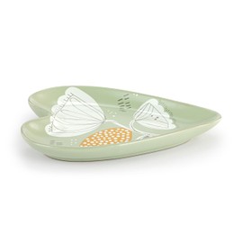 DEMDACO Abstract Floral Design by Kenzie Elston - 6.5 x 4.5 Inch Green/White/Yellow Stoneware Heart Shaped Kitchen Utensil Spoon Rest