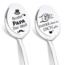 DIKARYA Gifts for Dad Birthday, Set of 2 Coffee Spoons with Engraving, Best Dad in the World, Dad Spoon with Engraving, Tea Spoon, Birthday Gift for Dad, Easter Gifts, Father's Day Gift for Dad