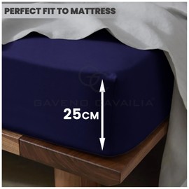 GC GAVENO CAVAILIA | Plain Dyed Bedding Bedsheet - Ultra Soft 4Ft Fitted Bed Sheet - Non Iron Polycotton Percale Sheets | Navy
