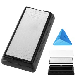 Double-sided Diamond Sharpening Stone,Knife Sharpening Stone with Extra Fine 1200/Coarse 600 Grit Diamond Plate, Storage Case with Non-Slip Base & Angle Guide(7 x 3.5 Inch)