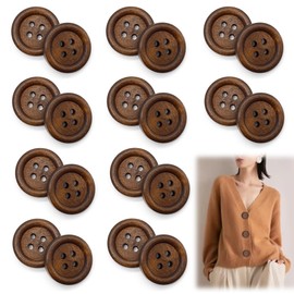 DHER Pack of 20 Wooden Buttons, Wooden Buttons, Beautiful Wooden Buttons, 4 Hole Round Buttons, Shirt Clothes, Coat, Wooden Buttons, Sewing Accessories (Coffee Colour, 20 mm)