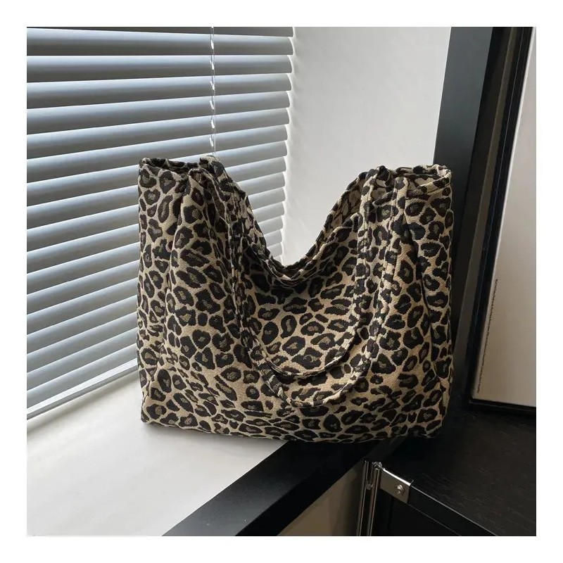 Bolsa Tote Estampado Leopardo Gran Capacidad Para Mujer Leopardo Café