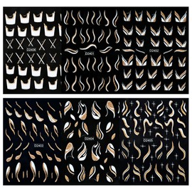 Jremg French Nail Art Stickers 3D Self-Adhesive Gold Glitter Design Waves Lines Nail Decals Gold White Glitter French Lines Nail Art Supplies for Women Girls Nail Tips DIY Manicure Decoration 6 Sheets