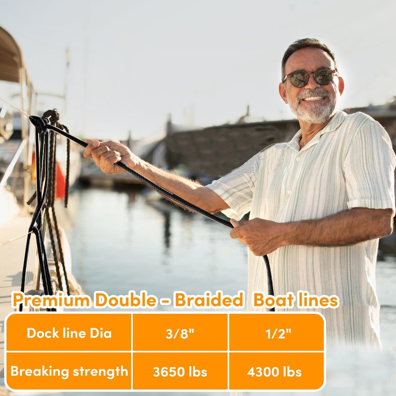 Dock Lines Boat Ropes for Docking 3/8" x15' Double Braided