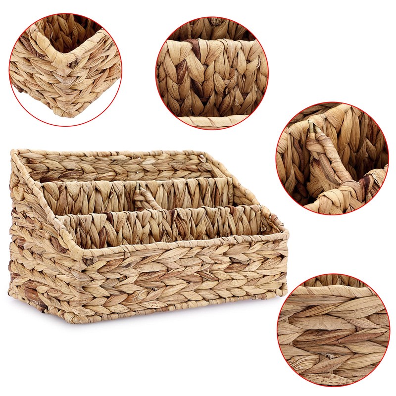 BSTKEY Water Hyacinth Desk Organizer, Hand Woven Magazine Mail Sorter