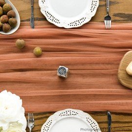 Artoid Mode Terracotta Gauze Table Runner 120 Inch 10FT, Seasonal Sheer Chiffon Cheesecloth Kitchen Dining Holiday Birthday Table Decor for Home Party