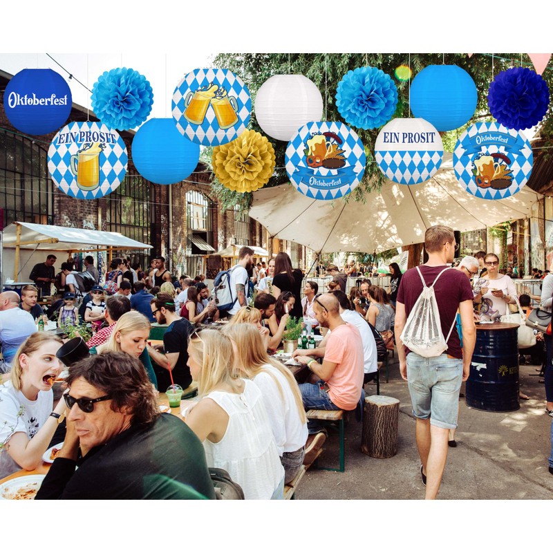 13PCS Oktoberfest Decorations Party Set – Bavarian Hanging Paper Lanterns,