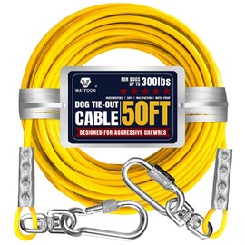Tie Out Cable for Large Dogs, Dog Runner for Yard, Heavy Duty Swivel Hooks Lead Holds Break Strength of 1000lbs, Steel Wire Chain Dog Leash Cable for Yard (Yellow 50FT)