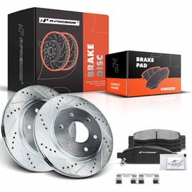 A-Premium 12.6 inch (320mm) Front Drilled and Slotted Disc Brake Rotors + Ceramic Pads Kit Compatible with Select Nissan and Infiniti Models - TITAN 2005-2007, Armada/QX56 2005-2006, 6-PC Set