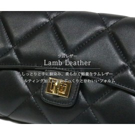 S.P. Lab Soft Sheepskin Wallet Bag Shoulder Bag Chain Bag Quilted Clutch Bag, Black