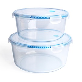 HUSANMP Large Borosilicate Tempered Glass Food Storage Containers with BPA-Free Lids, [2 Pack] Round Airtight Food Containers (100oz+64oz). Microwave, Oven, Freezer and Dishwasher Safe.