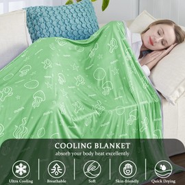 inhand Cooling Blanket, Throw Size Cooling Blankets for Hot Sleepers, Q-Max >0.45 Decorative Lightweight Breathable Summer Cold Blankets for Sleeping Night Sweats to Keep Cool (51"x67" Green Ocean)