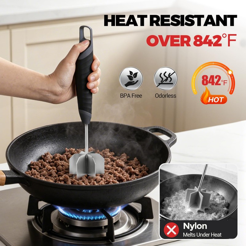 304 Stainless Steel Meat Chopper, Goldusk 10 Inch Heat Resistant