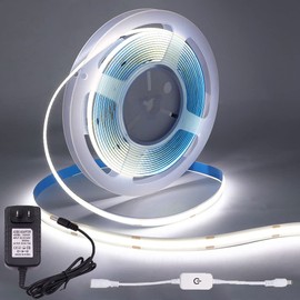 Xunata - Tira de luces LED COB, no impermeable, flexible COB TV, tira de retroiluminación CC 5 V 320 LEDs/m, kit de luces doblables con adaptador y control remoto IR para decoración de iluminación de gabinetes (blanco, 2 m/6.56 pies)