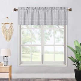 CAROMIO Farmhouse Valances for Windows Kitchen Bedroom Boho Gingham Linen Window Valance Curtains (Grey, 52x15 Inches)