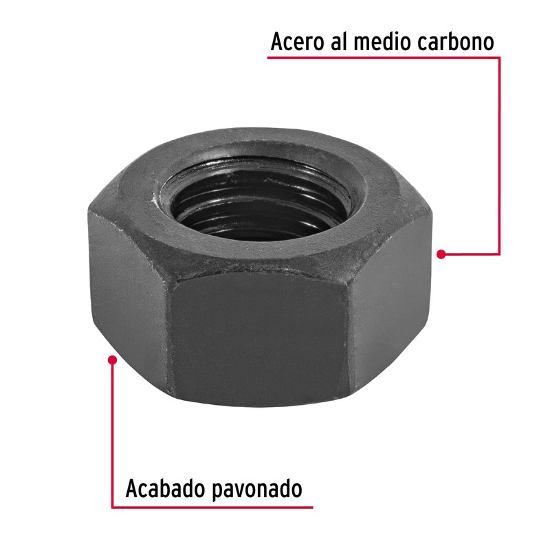Fiero TUE5-7/16, Tuerca hexagonal grado 5 de 7/16", pavonada, bolsa