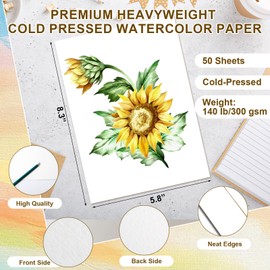 Romon Watercolour Paper, 50 Sheets Watercolour Paper 300 g, Watercolour Pad, Painting Paper, Watercolour Paper, Watercolour Drawing Paper, Gouache Paper, DIY Gift, Postcards for Children, Students