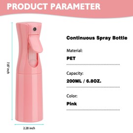 Zuhose Continuous Spray Bottle, 6.8OZ /200ML Hair Mister Spray Bottle, Mist Spray Bottle for Hair, Fine Mist Water Spray Bottle for Salons,Barber, Plants, Skin Care, Cleaning(Pink,1 Pack)