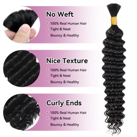 Human Braiding Hair 24 Inch 1 Bundle 50g Deep Water Wave Bulk Human Hair for Braiding 12A Boho Braids Human Hair No Weft Natural Color