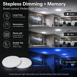 ULITECO 12V RV Puck Lights, 4.5-Inch Dimmable Cool White, Blue Nightlight