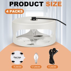 Qualirey 4 Pieces Flea Traps with 8 Sticky Disc 12 Bulbs 4 Electric Wires Flea Traps for Inside Your Home Safe Flea Light Trap for Indoor Safe to Pets (Round Flea Trap,White)