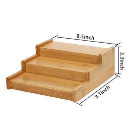 Lustiger Chef Spice Rack Organizer for Cabinet, Expandable Natural Bamboo Desk Shelf, 3-Tier Adjustable Spice Rack, Storage and Seasoning Shelf Organizer for Kitchen Countertop Pantry Tabel