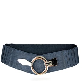 Glamexx24 Women's Elastic Waist Belt 6 cm Wide Waist Belt with Silver Ring, blue