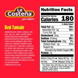 La Costeña Red Tamales - Made with Pork, Red Sauce & Masa Corn Meal - Microwavable Ready to Eat Meals No Refrigeration - Premade Easy Meals - Instant Lunch To Go - Mexican Food - 3.8 oz, 12 Pack