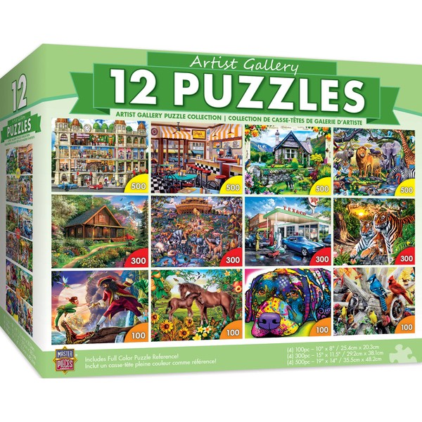 MasterPieces 12 Pack Jigsaw Puzzles for Adults, Family, Or Kids - Artist Gallery 12 Pack Bundle
