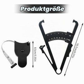 Body Tape Measure and Body Fat Tongs Set Black - Professional Body Fat Meter with Skin Fold Caliper, Body Tape Measure for Precise Fitness Fat Measurement at Home and in the Studio