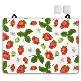 Stove Top Cover for Electric Stove，Christmas Kitchen Decor Red Strawberries Leaves Flower Extra Thick Natural Rubber Glass Top Protector, Prevents Scratching, Expands Usable Space 28.5'' x 20.5''