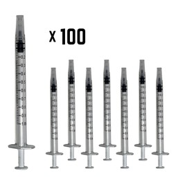 100 Pack - Luer Slip Syringe without Needles - Individually Sealed, Sterilized with Caps. For Colostrum Collection, Pet Needs, Plant Care, Home Tools, Industrial Use & More (100, 1ml)