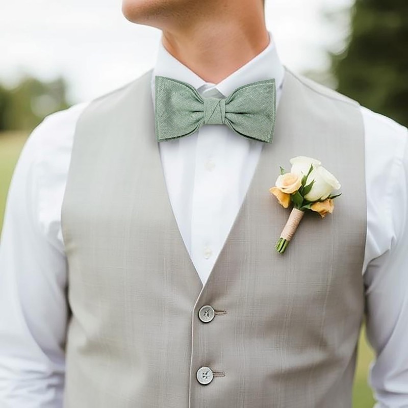 LINILI Linen Bow Tie for Men, Pre-tied and Adjustable, Handmade