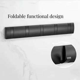 Cehold 2 Pack Foldable Stylish Modern Hook Rack with 5 Hooks, Coat Hooks Wall Mount, Metal Coat Hook Rail for Coat Hat Towel Purse Robes Mudroom Bathroom Entryway (Black)