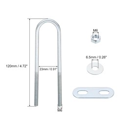 sourcing map Round U-Bolts, 2 Set 23mm Inner Width 120mm Length M6 Zinc-Plated Carbon Steel U Clamp Bolt with Nuts and Plates, for Boat Trailer