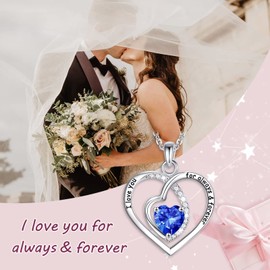 925 Sterling Silver Love Heart Necklaces for Women, Rose Heart Pendant September Birthstone Sapphire Necklace Valentine Mothers Day Birthday Gifts for Mom Grandma Sister Best Friends from Daughter Son