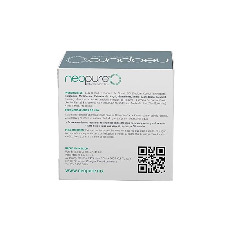 Neopure Shampoo Sólido desvanecedor de canas con Menta (Barra 55