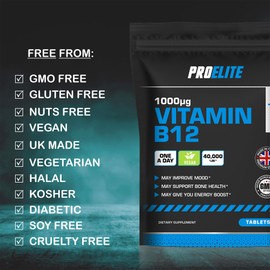 Vitamin B12 Tablets 120 High Strength 1000mcg Vegan B12 Supplement � Pure Methylcobalamin Tablets� Tiredness and Fatigue Tablets � Immunity Supplements Made in UK by PROELITE