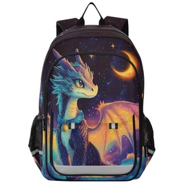 Dragon Backpack for Boys Girls,Crescent Moon Star Dragon Backpack Students Bookbag Daypack for School Primary Teens
