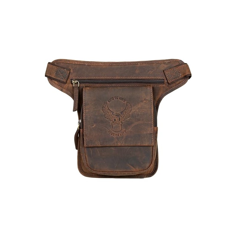 MDM Leather Leg Bag, Motorcycle Waist Bag with Eagle Embossing,