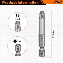 HARFINGTON 5pcs PZ3 Screwdriver Bit 1/4" Hex Shank 50mm/2" Length Magnetic Phillips Slotted Hex Bits S2 Steel Screw Driver Bit Industrial Grade Electric Hexagon Drill Bits